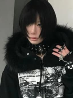 Women Y2k Aesthetic Printing Loose Pocket Hoody Streetwear Fur Patchwork Hooded Hoodies Punk Grunge Zipper Casual Sweatshirts
