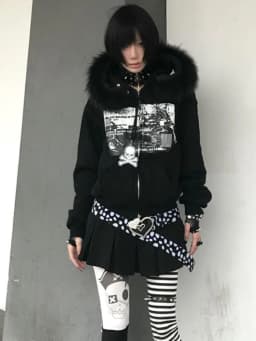 Women Y2k Aesthetic Printing Loose Pocket Hoody Streetwear Fur Patchwork Hooded Hoodies Punk Grunge Zipper Casual Sweatshirts