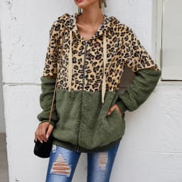 Customizable Autumn Winter Sweatshirts Women Hooded Leopard Hoodies Casual Zipper Long Sleeve Hoodie Fashion Top Warm Coat