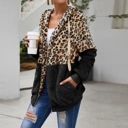 Customizable Autumn Winter Sweatshirts Women Hooded Leopard Hoodies Casual Zipper Long Sleeve Hoodie Fashion Top Warm Coat