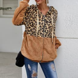 Customizable Autumn Winter Sweatshirts Women Hooded Leopard Hoodies Casual Zipper Long Sleeve Hoodie Fashion Top Warm Coat