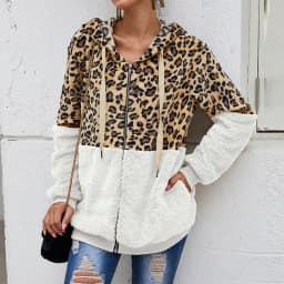Customizable Autumn Winter Sweatshirts Women Hooded Leopard Hoodies Casual Zipper Long Sleeve Hoodie Fashion Top Warm Coat