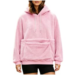Women Furry Hoodie With Dog Kangaroo Pocket Fleece Solid Color Pocket Hooded Tops Funny Pullover Womens Athletic Sweatshirts