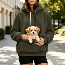 Women Furry Hoodie With Dog Kangaroo Pocket Fleece Solid Color Pocket Hooded Tops Funny Pullover Womens Athletic Sweatshirts