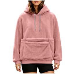 Women Furry Hoodie With Dog Kangaroo Pocket Fleece Solid Color Pocket Hooded Tops Funny Pullover Womens Athletic Sweatshirts