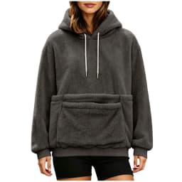 Women Furry Hoodie With Dog Kangaroo Pocket Fleece Solid Color Pocket Hooded Tops Funny Pullover Womens Athletic Sweatshirts