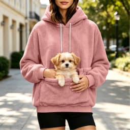 Women Furry Hoodie With Dog Kangaroo Pocket Fleece Solid Color Pocket Hooded Tops Funny Pullover Womens Athletic Sweatshirts