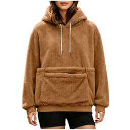 Women Furry Hoodie With Dog Kangaroo Pocket Fleece Solid Color Pocket Hooded Tops Funny Pullover Womens Athletic Sweatshirts