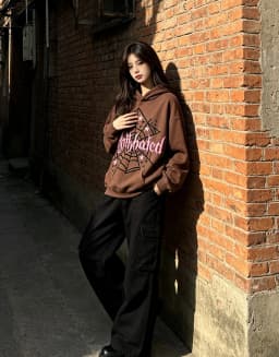 Dark Goth Spider Web Star Print Hoodie Unisex Oversized Loose Y2K Grunge Streetwear Pullover Sweatshirt