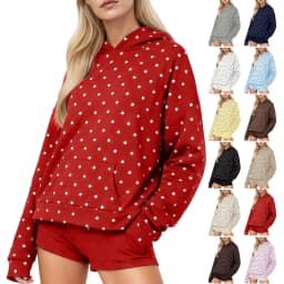 Vintage Polka Dot Hoodies Oversized Women Sweatshirts Harajuku Autumn Long Sleeve Hooded Pullover Tops With Pocket Streetwear