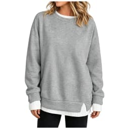 Autumn Womens Crewneck Sweatshirt Fake 2‑in‑1 Hoodie Contrast Color Patchwork Long Sleeve Crew Neck Pullover Top Daily Wear