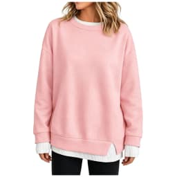 Autumn Womens Crewneck Sweatshirt Fake 2‑in‑1 Hoodie Contrast Color Patchwork Long Sleeve Crew Neck Pullover Top Daily Wear
