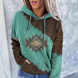 2025 Casual Ethnic Style Printed Hoodies For Autumn Winter Women Clothing Loose Hood Long Sleeve Pockets Streetwear Sweatshirts