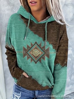 2025 Casual Ethnic Style Printed Hoodies For Autumn Winter Women Clothing Loose Hood Long Sleeve Pockets Streetwear Sweatshirts