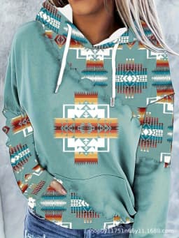 2025 Casual Ethnic Style Printed Hoodies For Autumn Winter Women Clothing Loose Hood Long Sleeve Pockets Streetwear Sweatshirts