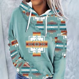 2025 Casual Ethnic Style Printed Hoodies For Autumn Winter Women Clothing Loose Hood Long Sleeve Pockets Streetwear Sweatshirts