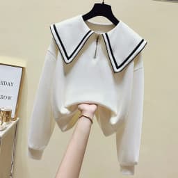 Teenage Girl's Fleece Lined Thickened Navy Collar Sweatshirt Small Size Winter Fashionable Clothing School Sweet Style Zipper