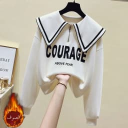 Teenage Girl's Fleece Lined Thickened Navy Collar Sweatshirt Small Size Winter Fashionable Clothing School Sweet Style Zipper