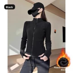 Women's Thickened Fleece Zipper Hoodie Short Coat Slim Fit Waist-Cinching Stand Collar Cardigan Autumn Winter Fashion Outerwear