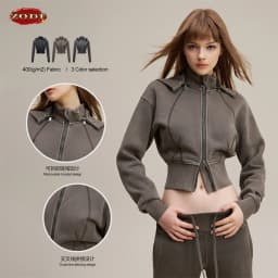 ZODF Vintage 2025 Winter Batik Washed Crop Hoodies Female Girls Remove Hood Heavy Weight Sport 400gsm Hooded Coat HY1085