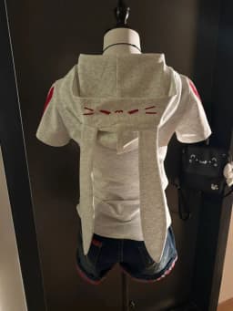 Japanese Cute Babes Slim Fit Cardigan Subculture Kawaii Ears Short Sleeve Hoodies Women Summer New Sweet Streetwear Grey Tops