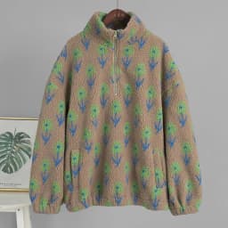 Tornova Fleece Jacquard Hoodie Coat For Women Half Zip Hoodie Fluffy Loose Turtleneck Sweateshirts Ins Hot Winter Warm Outwear