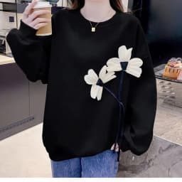 Women's Clothing Korean Autumn Winter Tie Flowers Solid Color Lantern Long Sleeve Pullover Hoodies Casual Loose Flattering Tops