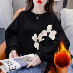 Women's Clothing Korean Autumn Winter Tie Flowers Solid Color Lantern Long Sleeve Pullover Hoodies Casual Loose Flattering Tops