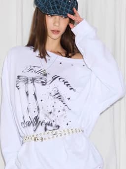 JUUN Orange Label Printed Design Sweater Casual Off-Shoulder Long Sleeve Loose Fit Hoodie Women's Streetwear Style Korean Fas...