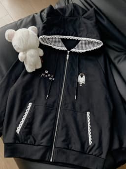 Preppy Syle Black Long Sleeve Zip Up Sweatshirts Coat Stand Neck Casual Y2k Tops Chic Casual Japanese Jacket Hoodies 2025 Women