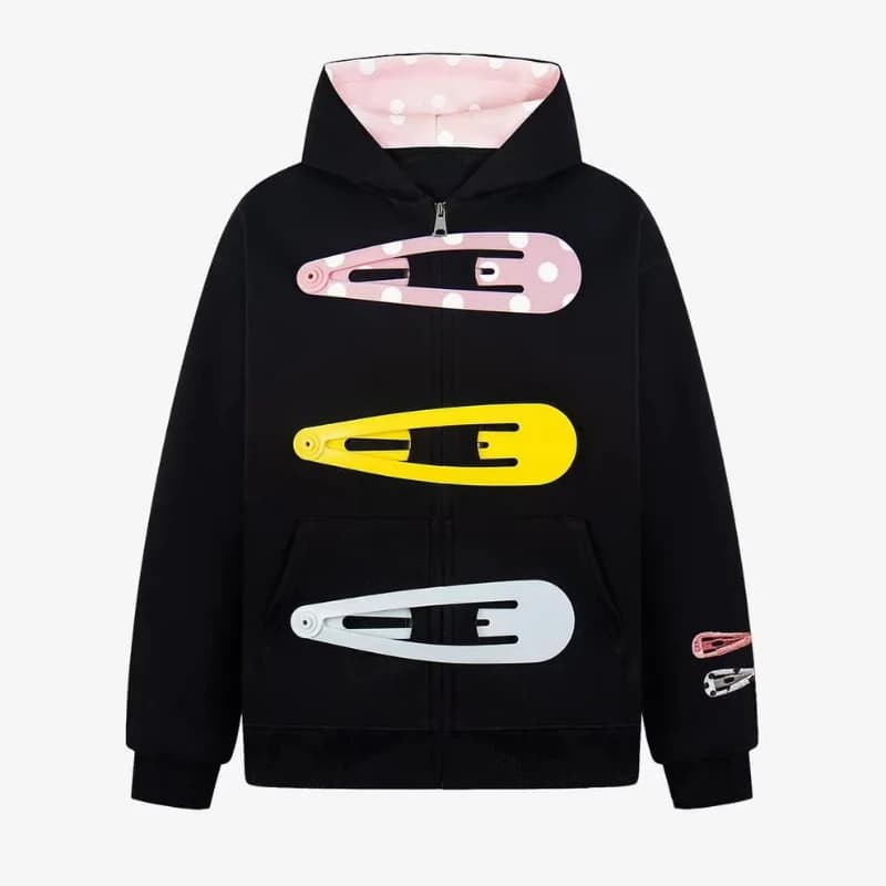 American Funny Detachable Hairpin Sweatshirt Sweet Retro Zip Jacket Polka Dot Splicing Hooded Sweatshirt Punk Sweatshirt Women