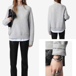 Women's grey Fleece Sweatshirt women Diamond embellished Round Neck Long Sleeve Autumn winter sweatshirt female