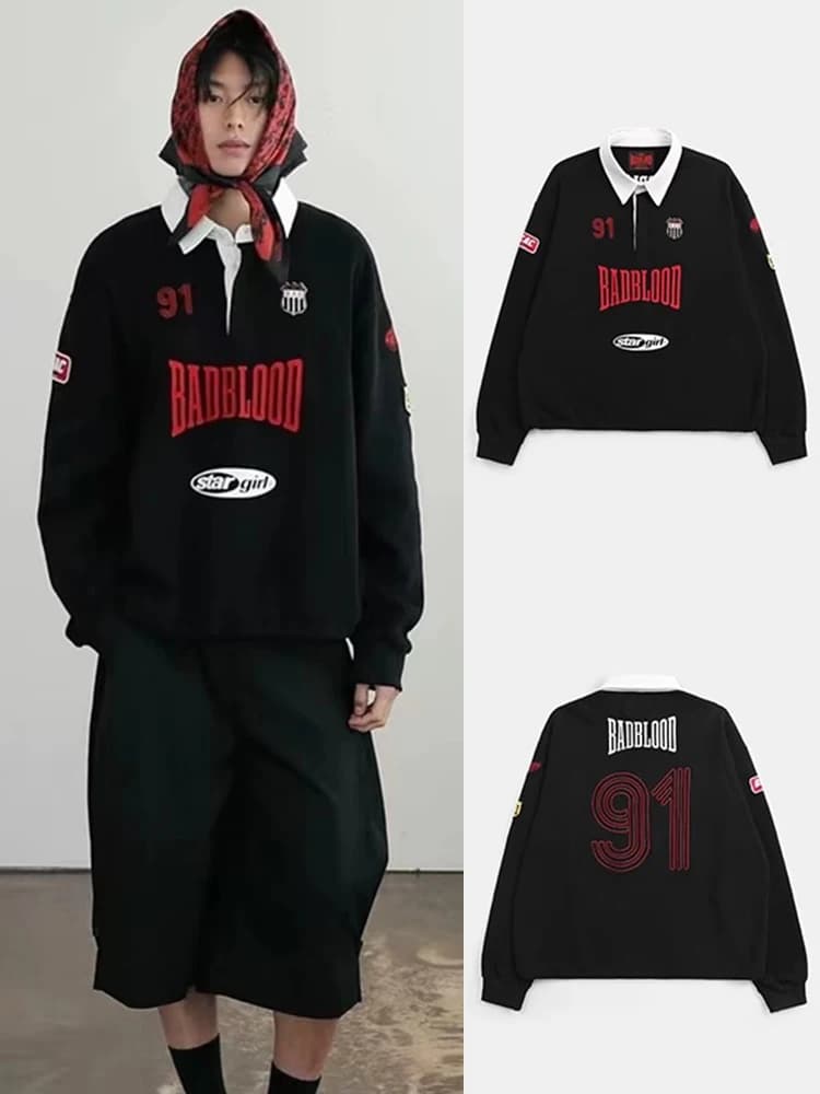 Trendy Loose Fit Neck Sweatshirt Women's American Retro Street Style Embroidered Lettering Sportswear Casual Shirt