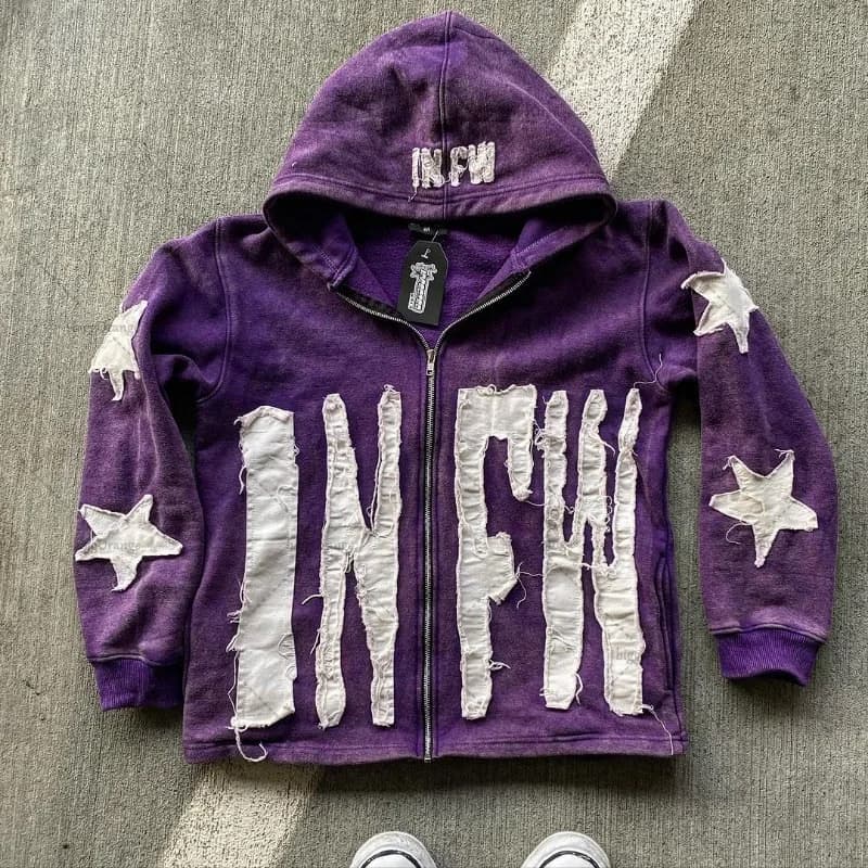Autumn And Winter Hoodie Patchwork Letter Star Pattern Long Sleeved Pullover Hoodie Harajuku Fashionable Loose Versatile Jackets