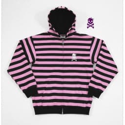 Pink and Black Striped Hooded Zipper Jacket, Spring and Summer Hooded Cardigan, Loose Zipper, Couple's Casual Hip-Hop Style