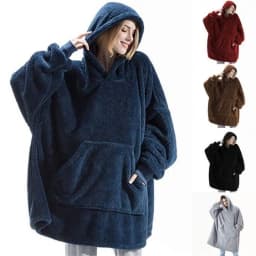 2025 Winter Women's Plush Hoodie Loose Pockets Warm Fashion Street Home Solid Color One-size-fits-all Long Coat