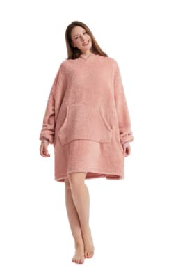 2025 Winter Women's Plush Hoodie Loose Pockets Warm Fashion Street Home Solid Color One-size-fits-all Long Coat