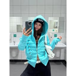 Goth Hip Hop Y2k Zip Up Hoodie Washed Vintage Double Row Silver Buckle Hoodie Sweatshirt All Match Harajuku Loose Hoodies Women