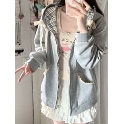 Kawaii Fleece Zip Up Hoodies Women Streetwear Bow Lace Patchwork Hooded Sweatshirts Winter Harajuku Cutecore Long Sleeve Jackets