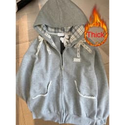 Kawaii Fleece Zip Up Hoodies Women Streetwear Bow Lace Patchwork Hooded Sweatshirts Winter Harajuku Cutecore Long Sleeve Jackets