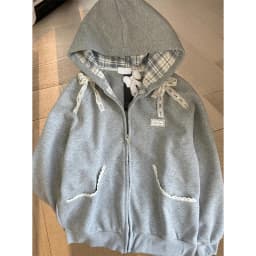 Kawaii Fleece Zip Up Hoodies Women Streetwear Bow Lace Patchwork Hooded Sweatshirts Winter Harajuku Cutecore Long Sleeve Jackets