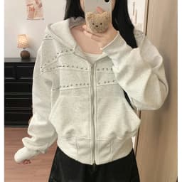 American Vintage Hoodies Women Autumn Loose Distressed Rivet Streetwear Sweatshirts Fashion Casual Long Sleeve All Match Outwear