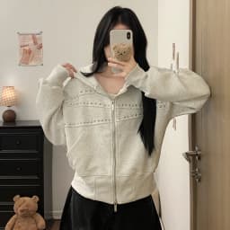 American Vintage Hoodies Women Autumn Loose Distressed Rivet Streetwear Sweatshirts Fashion Casual Long Sleeve All Match Outwear