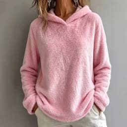 Women's Thick Fleece Brushed Loose Fit Collarless Long Sleeve Solid Color Hoodie Women's Winter Clothing Sweat-shirt Women's And