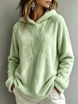 Women's Thick Fleece Brushed Loose Fit Collarless Long Sleeve Solid Color Hoodie Women's Winter Clothing Sweat-shirt Women's And