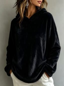 Women's Thick Fleece Brushed Loose Fit Collarless Long Sleeve Solid Color Hoodie Women's Winter Clothing Sweat-shirt Women's And