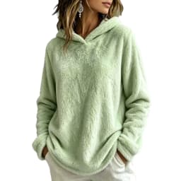 Women's Thick Fleece Brushed Loose Fit Collarless Long Sleeve Solid Color Hoodie Women's Winter Clothing Sweat-shirt Women's And