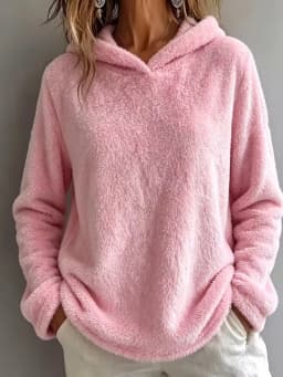 Women's Thick Fleece Brushed Loose Fit Collarless Long Sleeve Solid Color Hoodie Women's Winter Clothing Sweat-shirt Women's And