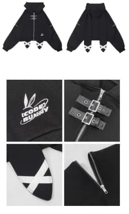 2026 Chic Fashion Women Casual Loose Rabbit Ear Hoodies Coats Kawaii Vintage Casual Zipper Jackets Tops Mujer Autumn Streetwear