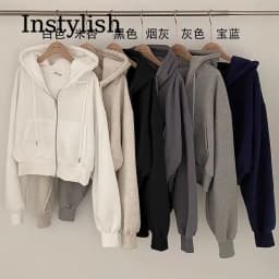 Zippered Long Sleeved Hooded Sweatshirt Loose Casual Simple Trendy Versatile Solid Color Fashionable Lazy Jacket Wholesale